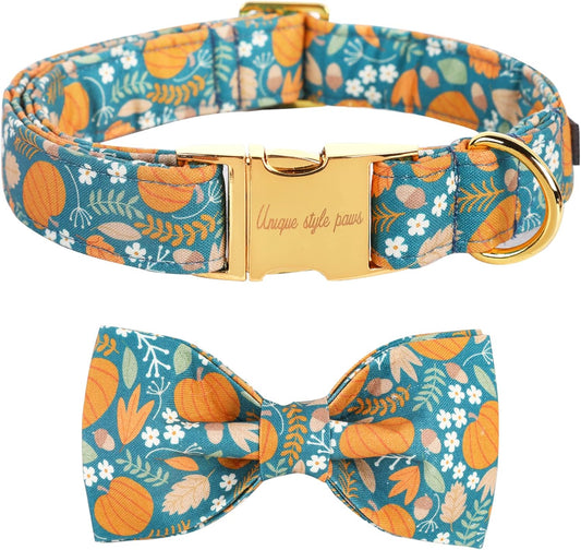 Unique style paws Halloween Dog Collar with Bow Tie Pumpkin Cotton Collar Adjustable Puppy Collar for Small Medium Large Dogs-XL