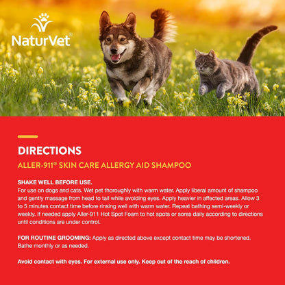 NaturVet Aller-911 Skin Care Allergy Aid Pet Shampoo with Aloe Vera – Pet Health Supplement Shampoo & Grooming Aid for Dermatitis, Dog Skin Allergies, Itching, Hot Spots, Cat Rashes – 16 Oz.