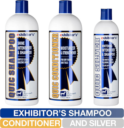 exhibitor's Quic Silver System Includes Quic Shampoo Quic Conditioner 32 Ounce Each Plus Quic Silver 16 Ounce for Dogs, Horses, Greys, Palominos, Cream Color Coats Silver Ash Highlights