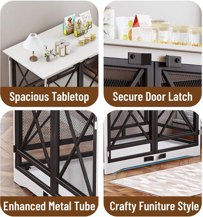 COZPAW Large Dog Crate Furniture - 48 inch Heavy Duty Dog Kennel Indoor for XLarge Breed with Double Doors, Wooden Dog Cage XL Modern Decorative End Table Pet House (White)