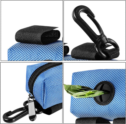 Dog Waste Bag Dispenser Pet Poop Bags Holder for Doggie Waste Bags Dispensers Soft Fabric Zipper Small Doggy Puppy Pouch for Leash Accessory Attachment with Carrier,2PCS Blue