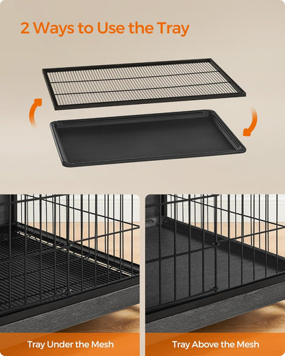 Feandrea Dog Crate Furniture, 56.1" Modern Kennel for Dogs Indoor up to 105 lb, Heavy-Duty Dog Cage with Multi-Purpose Removable Tray, Double-Door Dog House, Ink Black UPFC005B01