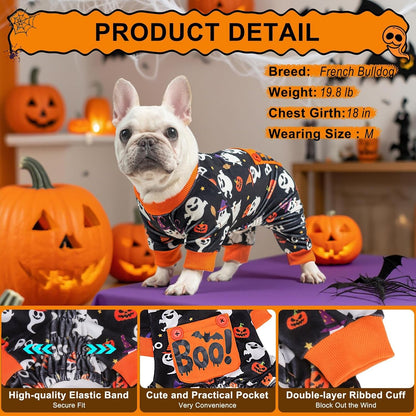 BEAUTYZOO Dog Halloween Pajamas Large Sized Dog, Fleece Funny Ghost Pumpkin Costumes for Dogs, Soft Stretchable Doggy Onesie with Feet, Pet Apparel Clothes for Large Dogs Boy Girl, Black XL