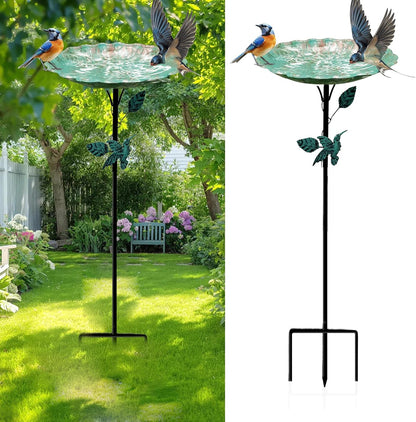 Bird Bath for Outside, Metal Birdbath Freestanding Bird Bath & Birdfeeder with 3-Pronged Base, Using for Outdoors Garden Patio Yard, Green