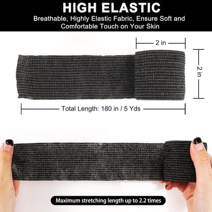 24 Pack Self Adhesive Bandage Wrap, 2” x 5 Yards Elastic Cohesive Bandage Wrap Black Athletic Tape Grip Tape for Ankle, Wrist Sprains, Sports Injuries & Pet First Aid | Medical Sports Tape