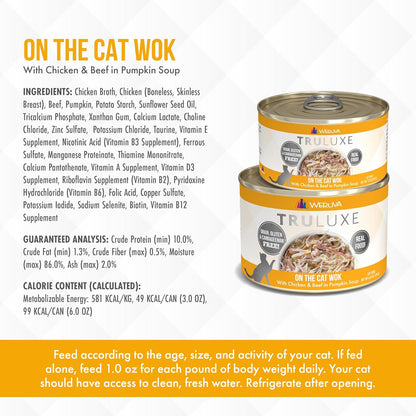 Weruva TruLuxe Cat Food, On The Cat Wok with Chicken Breast & Beef in Pumpkin Soup, 6oz Can (Pack of 24)