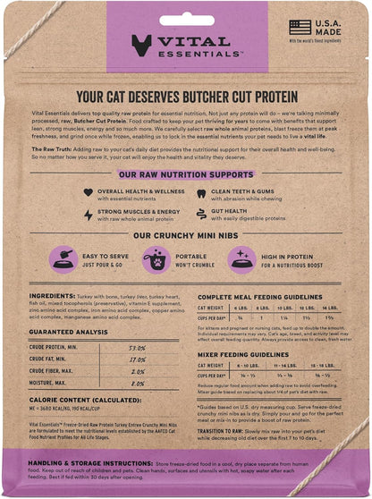 Vital Essentials Freeze-Dried Raw Turkey Meal or Mixer Cat Food Crunchy Nibs, 8 oz