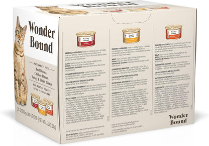 Amazon Brand - Wonder Bound Wet Cat Food, Pate, No Added Grain, Variety Pack (Beef/Chicken/Turkey & Giblet), 3 ounce (Pack of 24)