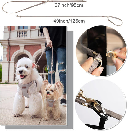 Puppytie No Pull Small Dog Harness with Multifunction Dog Leash,Lightweight Soft Adjustable No Choke Escape Proof Pet Harness Vest Pet Harness Vest,Silver Grey,S