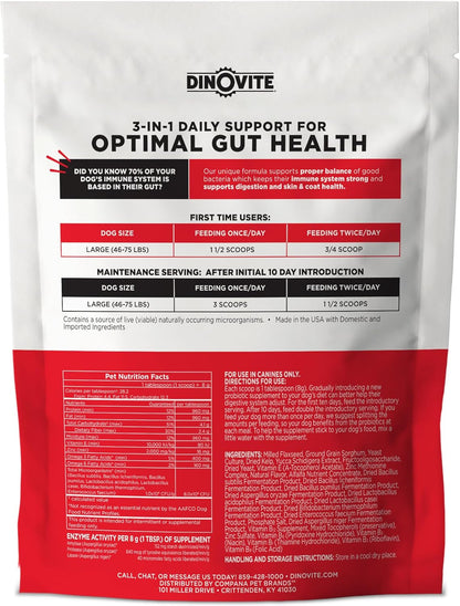 Dinovite Probiotic Supplement for Dogs - Omega 3 - Hot Spot Relief - Skin & Coat Supplement - 30 Day Supply (30 Day Supply, Large Dogs (45+ lbs))