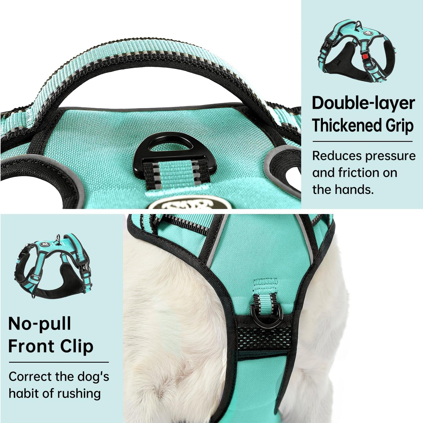 IVY&LANE No Pull Dog Harness with Leash Set, Reflective No Choke Pet Vest,Adjustable Oxford Dog Vest Harness with Easy Control Handle for Large Dogs (Turquoise,XL)