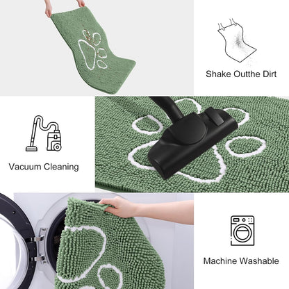 Smiry Dog Door Mat for Muddy Paws, Absorbent Dirt Trapper Non Slip Quick Dry Washable Chenille Mat for Mud Dogs, Entry Rug for Indoor and Outdoor (36x24 Inches, Olive Green and White)