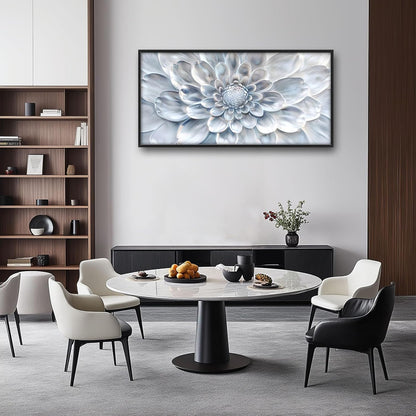 Abstract Flower Large Wall Art White Silver Floral Pictures Wall Decor Neutral Canvas Print Painting Artwork for Bathroom Living Room Bedroom 60L" x 30W"