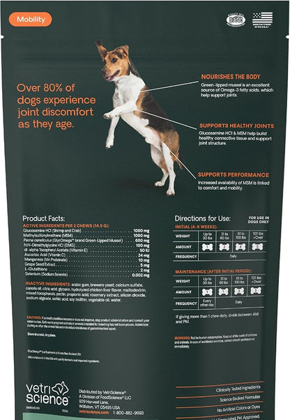 VetriScience Extra Strength Healthy Hip & Joint Chews, GlycoFlex Glucosamine and Green-Lipped Mussel Joint Support Supplement for Dogs, Chicken, 60 Count (Pack of 2)