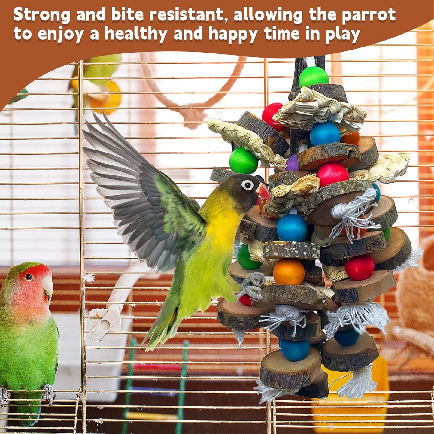PINVNBY Bird Toys Parrot Toys, Natural Wood Bird Chewing Toys, Parakeet Hanging Toys for African Grey Macaws Cockatoos Eclectus Amazon Small and Medium-Sized Parrot