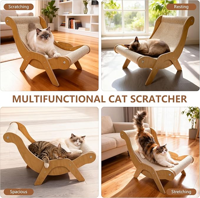 Extra Large Sisal Cat Scratcher–Indoor Cat-Specific Bed & Scratching Pad Combo Lounger,Durable Scratching Mat,Non-Shedding Material