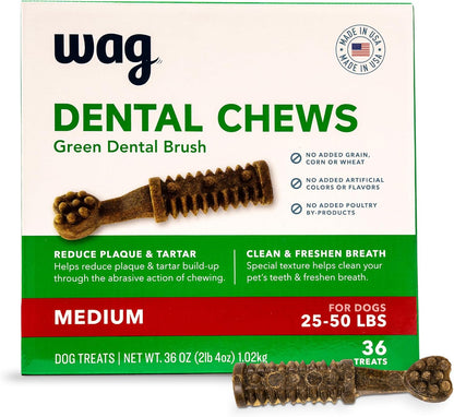 Amazon Brand - Wag Dental Dog Treats to Help Clean Teeth & Freshen Breath - Medium, Unflavored, 36 Count (Pack of 1)