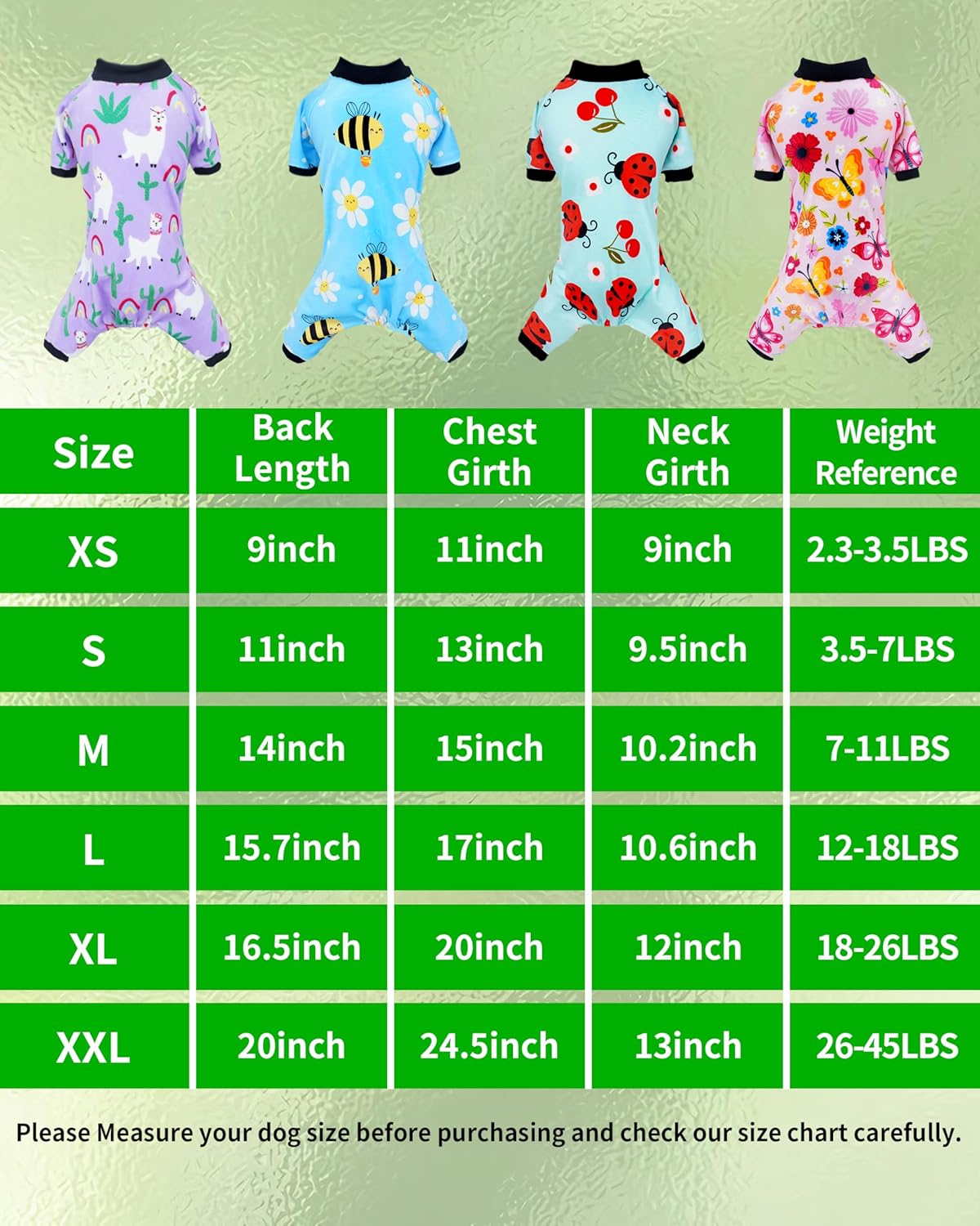 PET SHOW 4 Pack Small Dog Pajamas Spring Dog Clothes for Medium Dogs Girl Boy Soft Stretchy PJs Bee Ladybug Jumpsuit Puppy Floral Onesies Outfits with Sleeve Pets Dachshund Costume(XL, Spring)