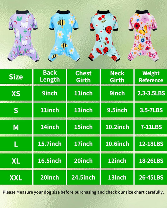 PET SHOW 4 Pack Small Dog Pajamas Spring Dog Clothes for Medium Dogs Girl Boy Soft Stretchy PJs Bee Ladybug Jumpsuit Puppy Cats Floral Onesies Outfits with Sleeve Pets Dachshund Costume(M, Spring)