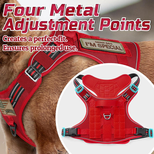 rabbitgoo Tactical Dog Harness Medium Sized Dog, No Pull Military Service Vest with Handle & Molle, Easy Control for Training Walking, Adjustable Reflective Straps, Red, M