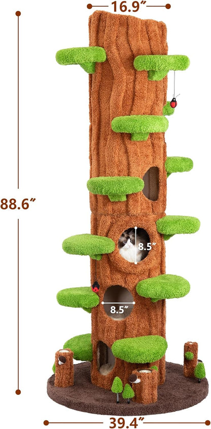 NUNU Super Large Cat Tree Tower – All-in-One Tall Cat Tower with Scratching Post, Luxury Multi-Level Solid Wood Cat Condo for Indoor & Multi-Cat Families