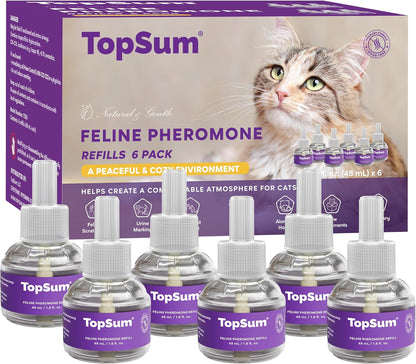 Cat Calming Diffuser Refills: Pheromone Refill for Cats, Long-Lasting 6-Month Supply, Compatible with Most Diffusers, 6 Pack (Purple)