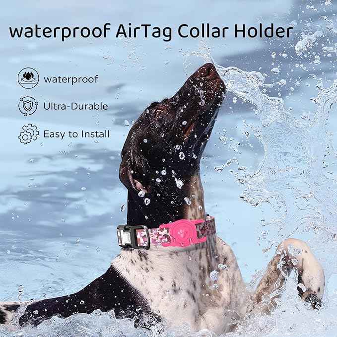 for Airtag Dog Collar Holder – IP68 Waterproof Dog Air Tag Holder for Dog Collar, Anti-Lost & Durable Silicone Case, Compatible with Apple AirTags (Rose Red)