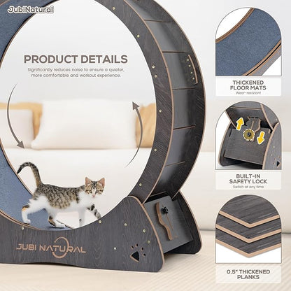 Cat Exercise Wheel, 35.9" Cat Running Wheel for Indoor Cats with Quiet Carpeted Runway, Cats Treadmill Wheels with Locking Mechanism, Cat's Weight Loss and Health - Black