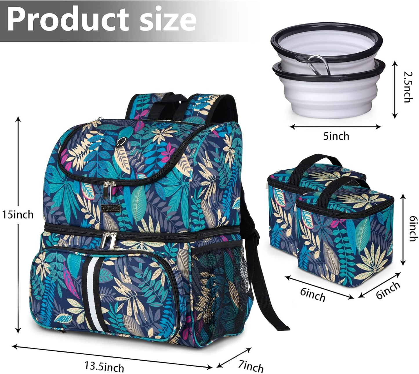 BAGLHER Pet Travel Bag, Double-Layer Pet Supplies Backpack (for All Pet Travel Supplies), Pet Travel Backpack with 2 Silicone Collapsible Bowls and 2 Food Baskets Hawaii - Pawvie