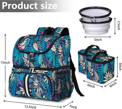 BAGLHER Pet Travel Bag, Double-Layer Pet Supplies Backpack (for All Pet Travel Supplies), Pet Travel Backpack with 2 Silicone Collapsible Bowls and 2 Food Baskets Hawaii - Pawvie