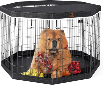 PJYuCien Dog Playpen, 8 Panels 42’’H Dog Pens Indoor with Bottom Pad and Top Cover, Metal Foldable Pet Puppy Exercise Fence Crate Kennel, Better for Medium and Big Animals,Black