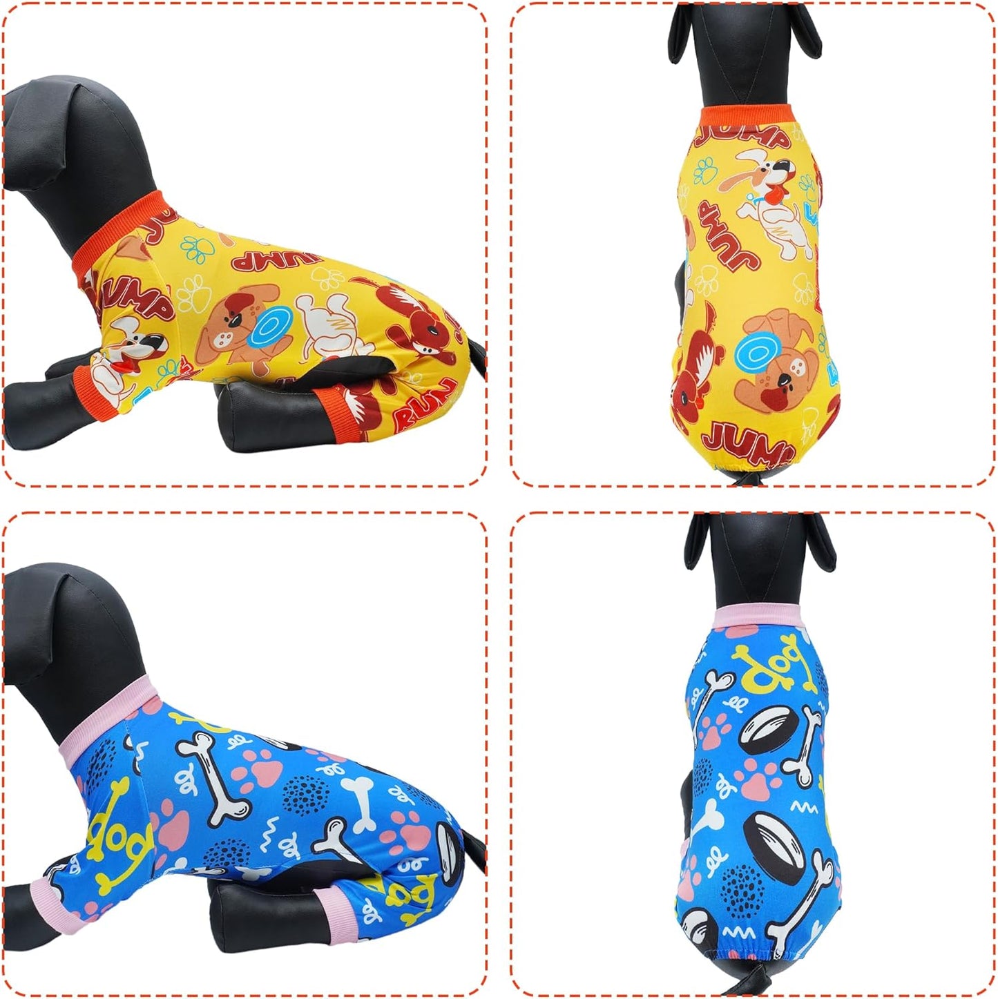 2PCS Dog Pajamas for Small Sized Doggie Pjs Clothes Puppy Onesies Outfits Pet Jammies Boy Girl Male Female Apparel Soft Lightweight Strechy Paw Bone Puppy Print S