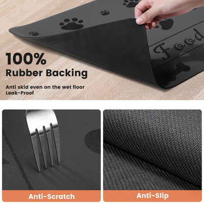 Pet Feeding Mat-Absorbent Pet Placemat for Food and Water Bowl, with Waterproof Rubber Backing, Quick Dry Water Dispenser Mat for Dog and Cat (17"x27", Bones)