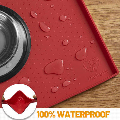 Hubulk Dog Feeding Mat,100% Waterproof Food Grade Silicone Pet Food and Water Bowl Placemat,Dishwasher, High Raised Edge to Prevent Spills,Nonslip Tray to Stop Messes on Floor (24"x16"x0.5", Red)