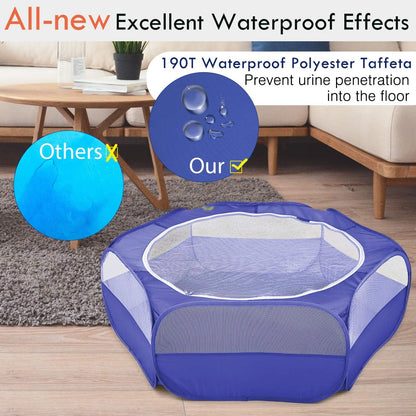 Pawaboo Small Animals Playpen, Waterproof Small Pet Cage Tent with Zippered Cover, Portable Outdoor Yard Fence with 3 Metal Rod for Chick/Kitten/Puppy/Guinea Pig/Rabbits/Hamster/Chinchillas,Indigo