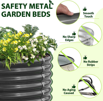 A ANLEOLIFE 6X2X1.5 ft Galvanized Raised Garden Beds Outdoor, Oval Round Metal Planter Box for Planting Vegetables Flowers Herb, Anti-Rust & Easy-Setup, Quartz Grey