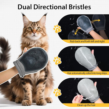 HEYWEAN Double Sided Pet Hair Removal Gloves Brush Reusable Dog Cat Electrostatic Hair Remover with Silicone Brush for Bathing Grooming Glove Tool 1 Pcs (PetHair-R1)