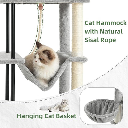 Cat Tree, Cat Tower for Indoor Cats, 43.3 inch Cat Tree Tower with Sturdy Steel Tube, Cat Hammock, Cat Condo for Small Cats and Kittens, Cat Scratching Post, Light Gray GCT004SW