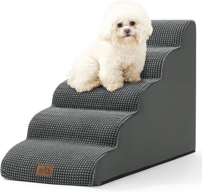 Dog Stairs for High Bed 22.6" H, Small Dog Step for Puppy, Older or Cat, Curved Ramp for Car, Ladder with High Density Foam, Lightweight, Durable, 15.7x33x22.6 inch, 5 Step, Dark Grey