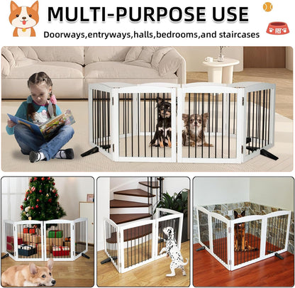 ZJSF Freestanding Panel Dog Gate for Indoor, Doorways,Stairs, or Hallways,Foldable Wooden White Dog Gates for House,Pet Gate for Dogs,Dog Fence, Puppy Gate,Support Feet Included,32 "Height-3 Panels