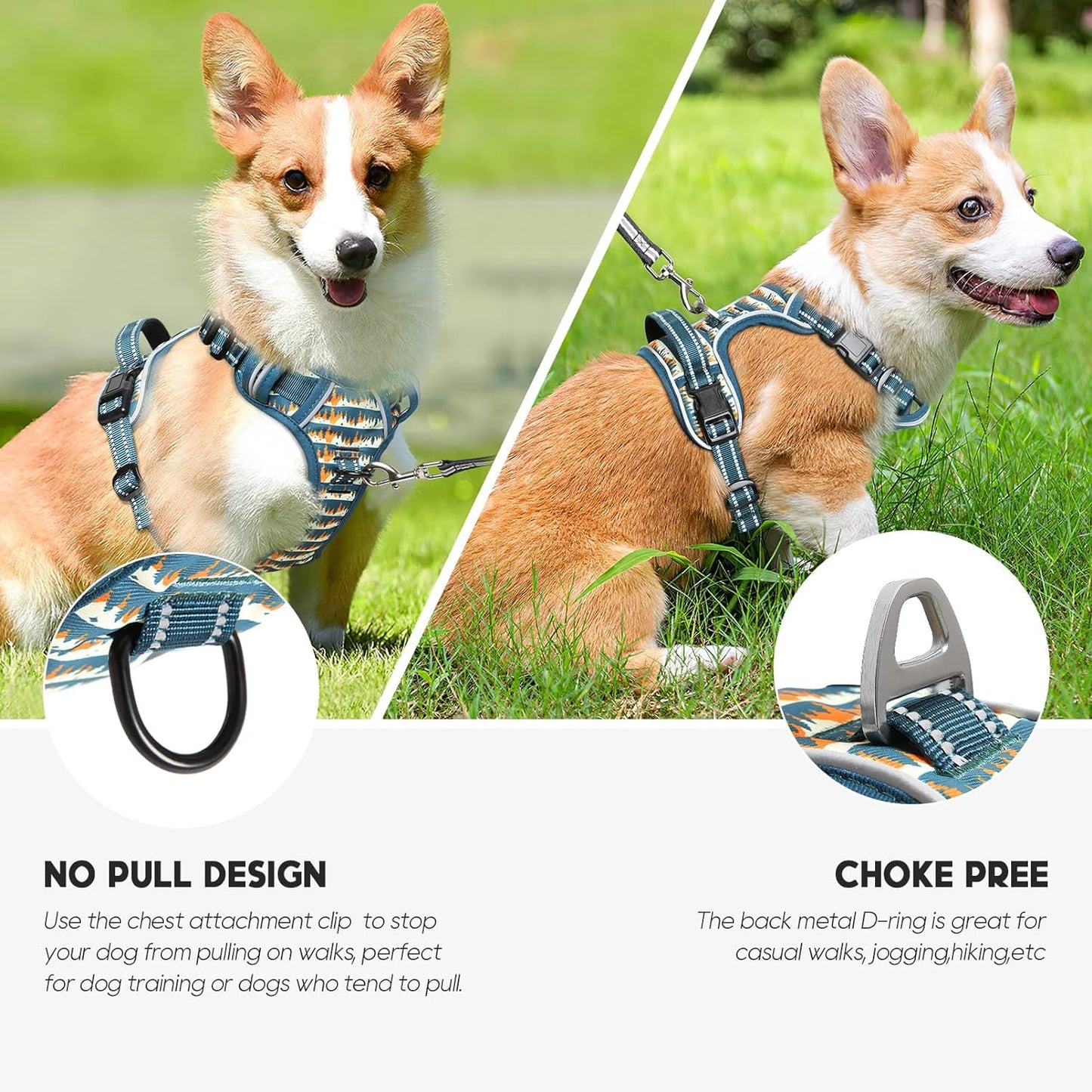 Timos No Pull Dog Harness, Release at Neck Reflective 3 Snap Buckles Adjustable No Choke Pet Vest with Front & Back 2 Leash Clips, Soft Padded Control Training Handle for Small Medium Large Dogs