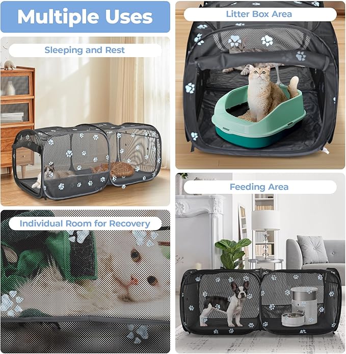 2-in-1 Dog Playpen 46.5''Pop Up Cat Pet Playpen, Assembly-Free Indoor Outdoor Kitten Enclosure, Breathable Cat Cage Portable Puppy Tent Crates,Spacious Kennel for Small Animals, No Confinement Feel(S)