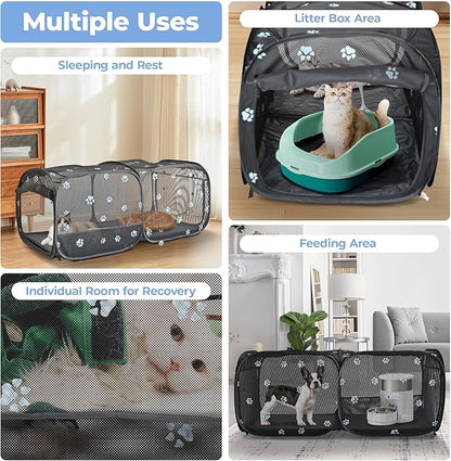 2-in-1 Dog Playpen 73.5''Pop Up Cat Pet Playpen, Assembly-Free Indoor Outdoor Kitten Enclosure, Breathable Cat Cage Portable Puppy Tent Crates,Spacious Kennel for Small Animals, No Confinement Feel(L)