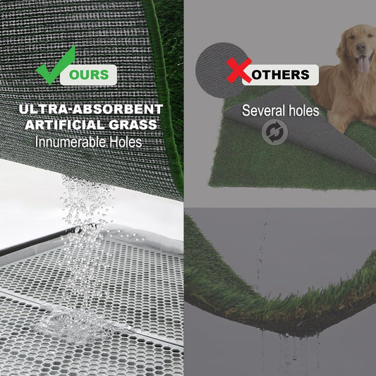 Dog Grass Pad with Tray Medium 31âĂ21â, Dog Potty with Ultra-Absorbent Artificial Grass for Dogs with Hemmed Edge, Pee Pads for Dogs, Realistic, Odor Free, Litter Box for Balcony