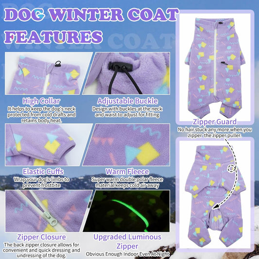 ROZKITCH Dog Pajamas with Zipper, Pet Windproof Warm Cold Weather Jacket Vest with Luminous Zipper, Jumpsuit Apparel Outfit Clothes for Small Medium Large Dog Geometry XL