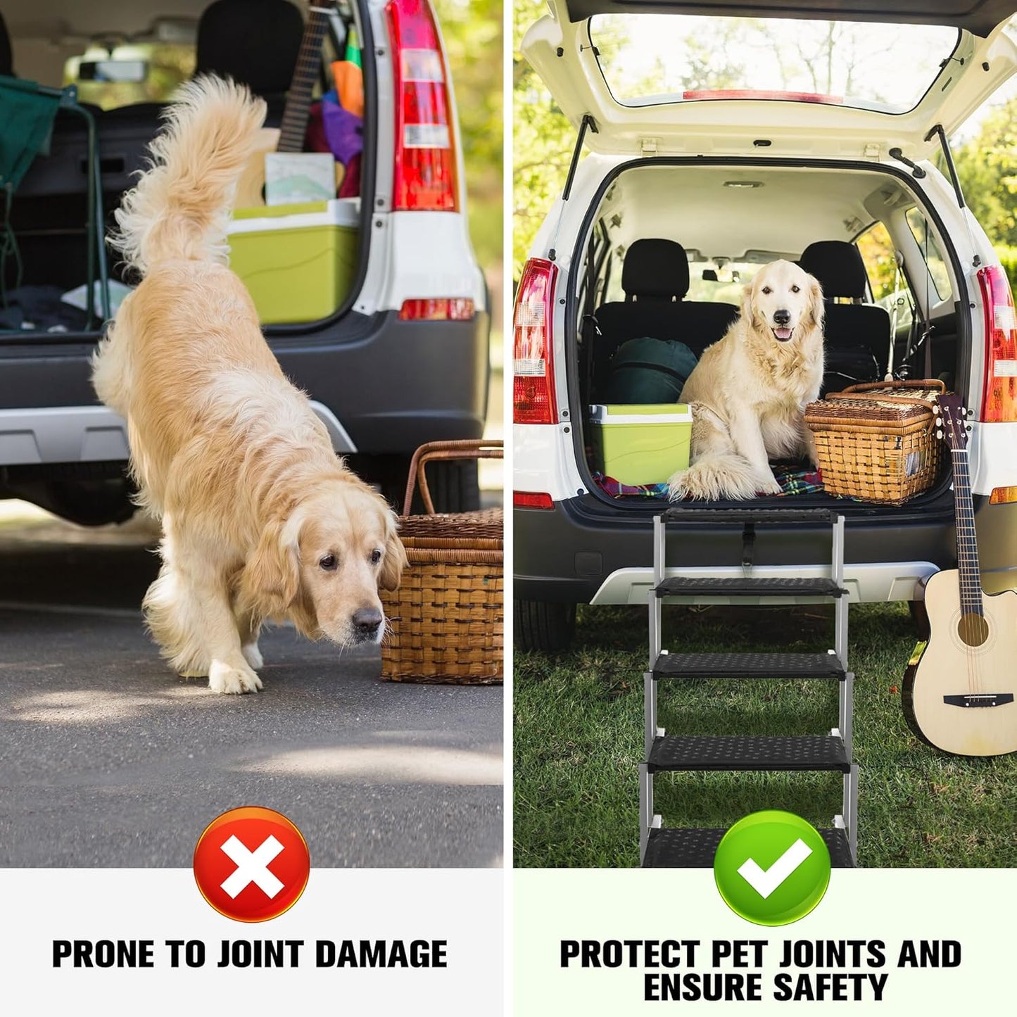 Niubya Portable Folding Dog Stairs for Cars, SUVs, Trucks - Lightweight Pet Ramp for Large Dogs with Non-Slip Surface - Reinforced Steps Support Up to 200 lb, 5 Steps