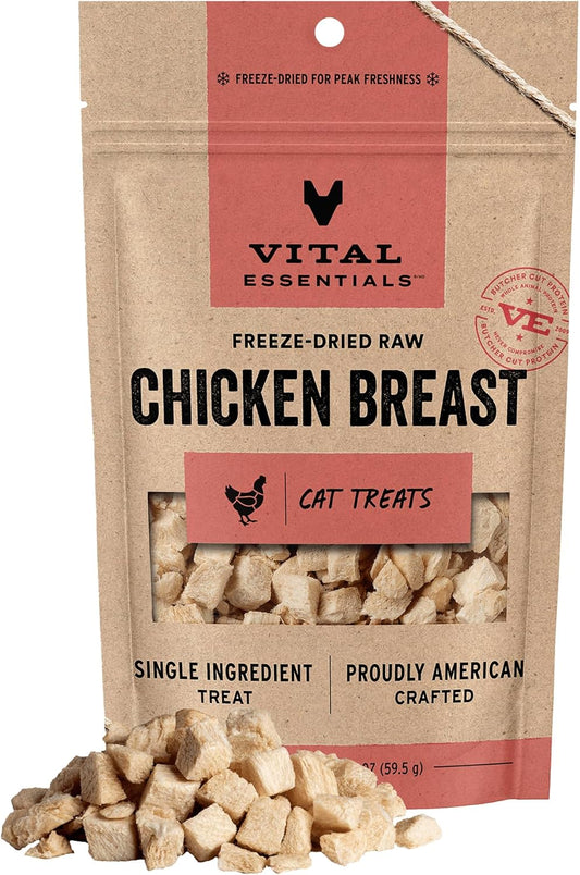 Vital Essentials Chicken Breast Cat Treats, 2.1 oz | Freeze-Dried Raw | Single Ingredient | Grain Free, Gluten Free, Filler Free