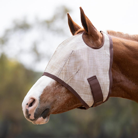Kensington UV Horse Fly Mask with Web Trim - Protective Mask with Dual Ear Opening & Forelock Freedom - Medium, Desert Sand