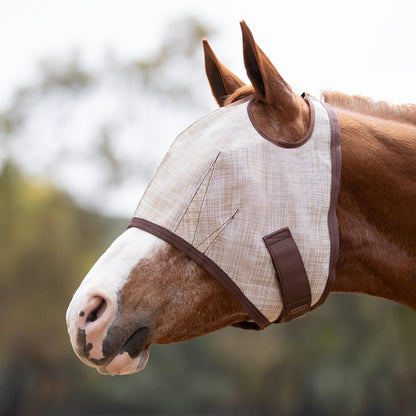 Kensington UV Horse Fly Mask with Web Trim - Protective Mask with Dual Ear Opening & Forelock Freedom - Medium, Desert Sand
