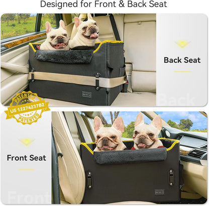 PETSFIT Dog Booster Car Seat, Dog Car Seats for Medium Sized Dogs or 2 Small Pets with 2 Safety Leashes and Patented Buckles, Carseat for Dogs with Storage Pockets for Pets Under 45Lbs (Black) - Pawvie